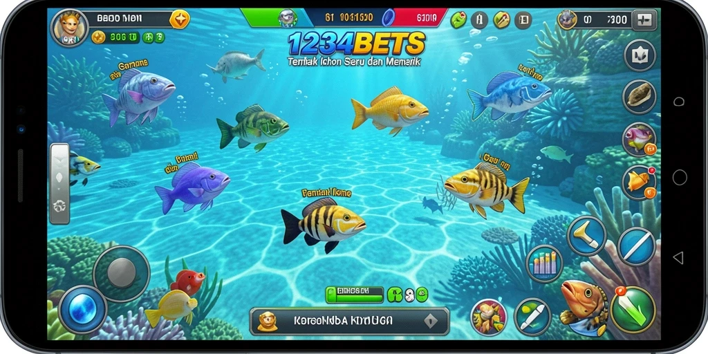 Screenshot gameplay 1234BETS memperlihatkan aksi menembak ikan yang seru.