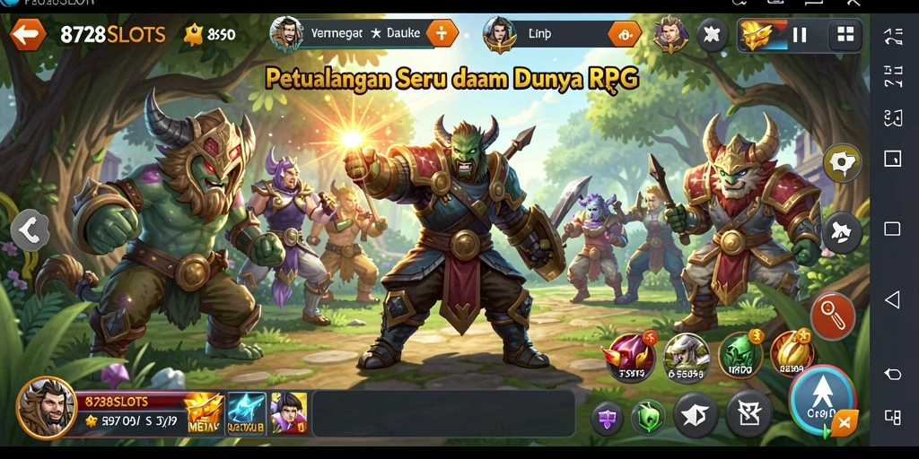 Screenshot utama 8728SLOTS menampilkan pertarungan seru dalam dunia RPG.