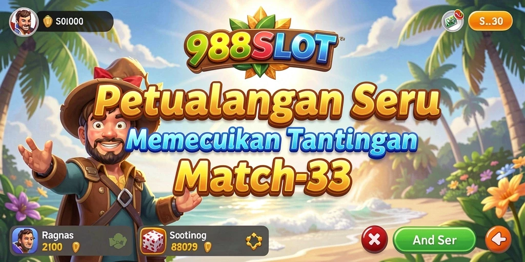 Screenshot 988SLOT menunjukkan tampilan seru gameplay Match-3 dengan kombinasi warna-warni.