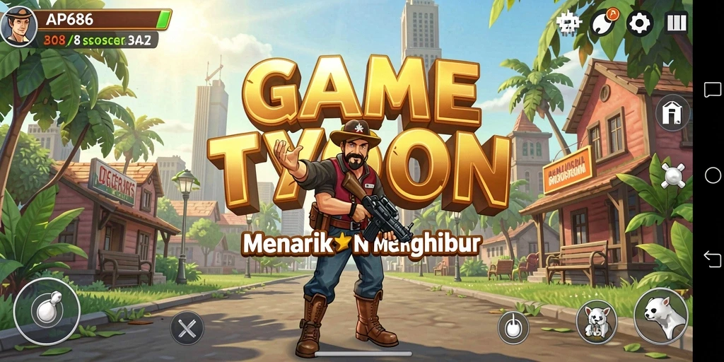 Screenshot gameplay AP686 dengan elemen Tycoon yang menarik.