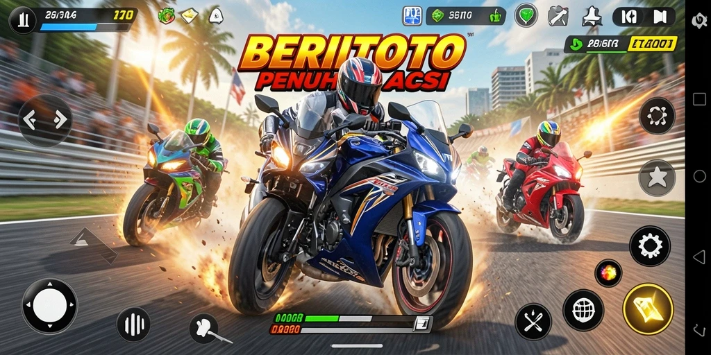 Screenshot menunjukkan aksi balap motor yang mendebarkan dalam CERITOTO.