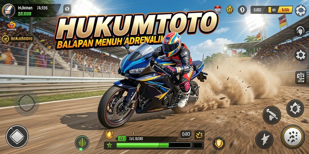 Screenshot menampilkan aksi balapan motor yang intens di HUKUMTOTO.