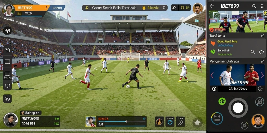 Screenshot gameplay IBET899 menampilkan aksi seru di lapangan sepak bola.