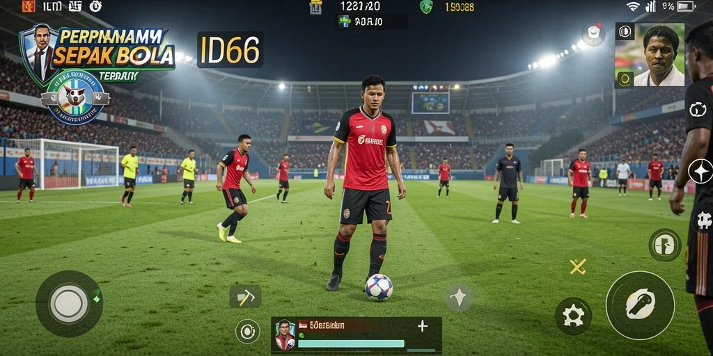 Screenshot ID66 menampilkan aksi seru di lapangan sepak bola.