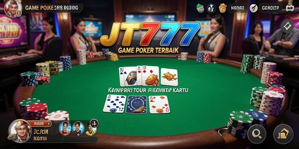 Screenshot gameplay JT777 yang menunjukkan aksi seru permainan poker.