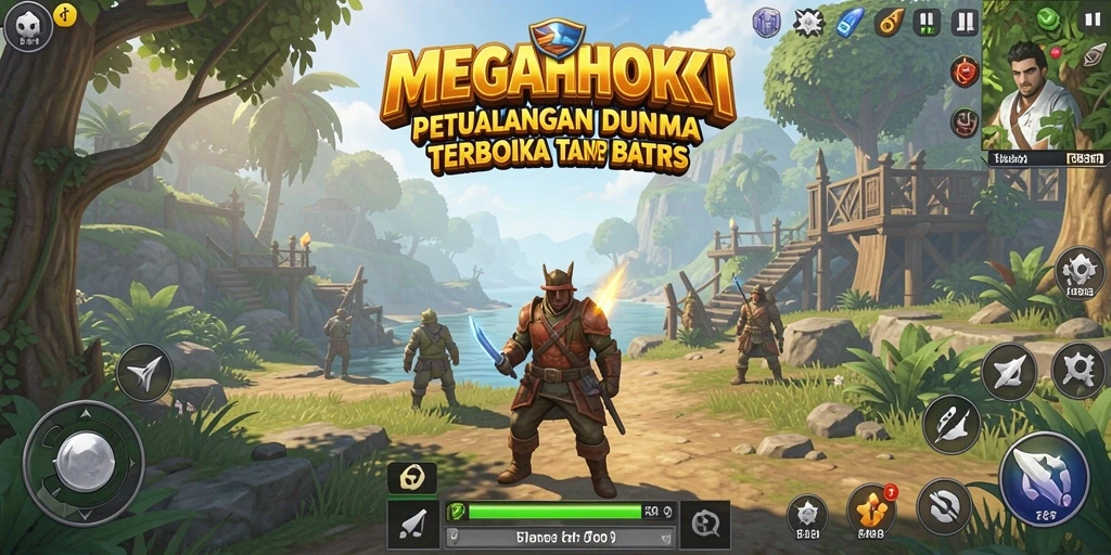 Tangkapan layar gameplay MEGAHOKI menunjukkan dunia terbuka yang menakjubkan.