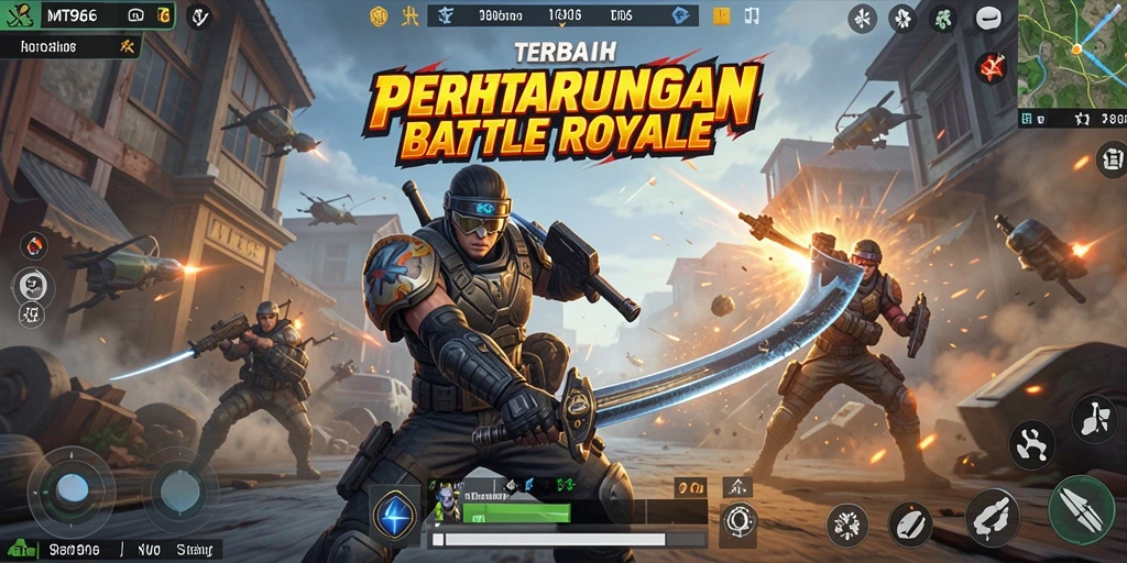 Screenshot gameplay MT966 menampilkan aksi pertempuran seru dalam mode Battle Royale.