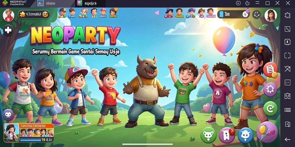 Tampilan menarik dari gameplay NEOPARTY yang santai dan seru.