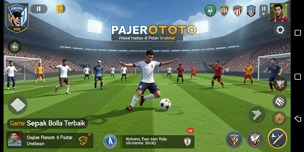 Screenshot utama PAJEROTOTO menampilkan aksi permainan sepak bola yang mendebarkan.