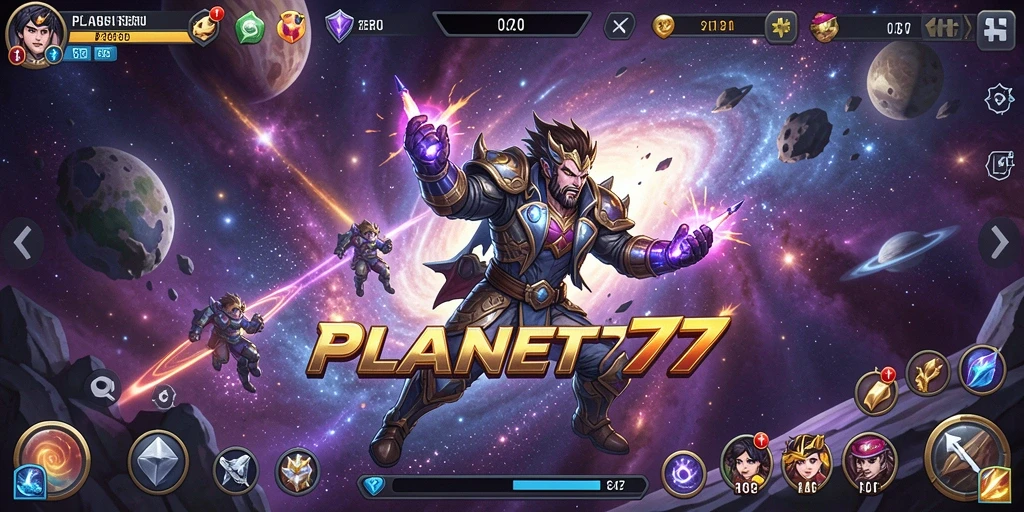 Screenshot menunjukkan pertempuran epik di luar angkasa dalam PLANET77.