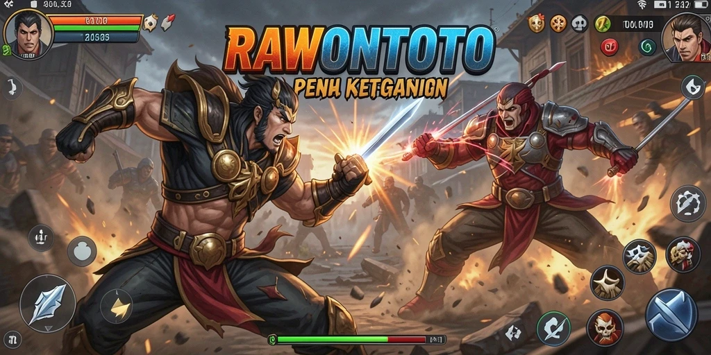 Screenshot menampilkan pertarungan mendebarkan dalam RAWONTOTO.