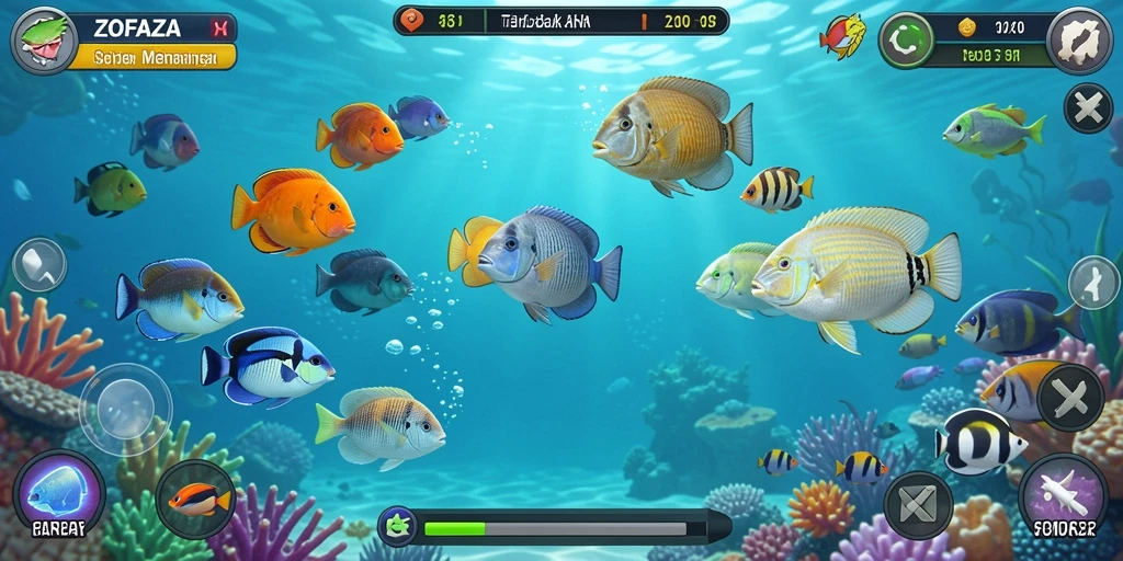 Tampilan utama gameplay ZOFAZA dengan aksi Tembak Ikan yang seru.